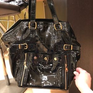 YSL downtown croc embossed patent leather bag